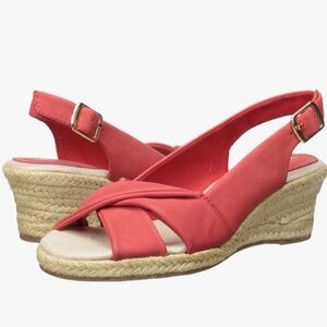 NWOT Coral/Red Easy Street Maureen Espadrille Sandals Slingback Shoes, Size 6.5